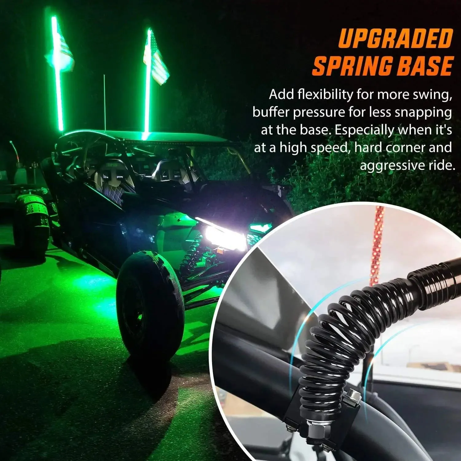 2Pcs 5FT Spiral Antenna W/ Spring Base Led Whip Light RF Remote Control | 8.6FT Wire 5Pin Switch