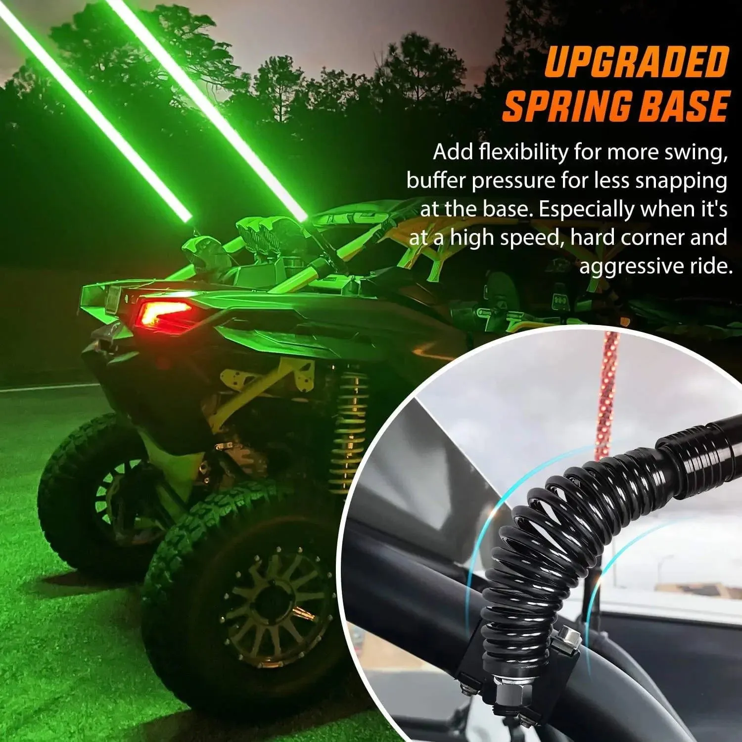 2Pcs 6FT Spiral Antenna W/ Spring Base Led Whip Light RF Remote Control | 8.6FT Wire 5Pin Switch