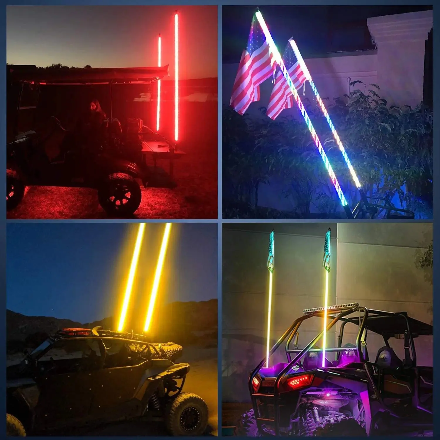 2Pcs 6FT Spiral Antenna W/ Spring Base Led Whip Light RF Remote Control | 8.6FT Wire 5Pin Switch