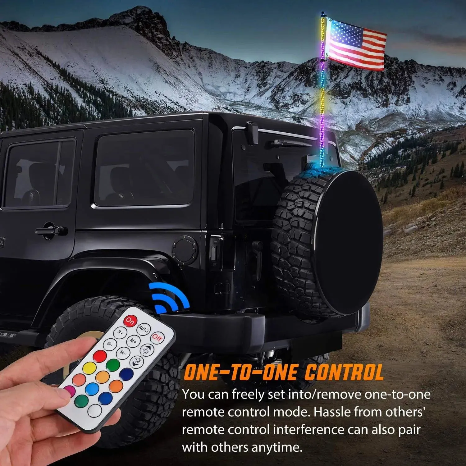 4FT Spiral Antenna W/ Spring Base Led Whip Light RF Remote Control | 8.6FT Wire 5Pin Switch