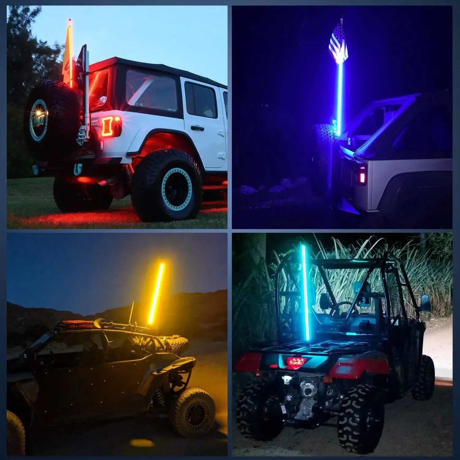 4FT Spiral Antenna W/ Spring Base Led Whip Light RF Remote Control | 8.6FT Wire 5Pin Switch