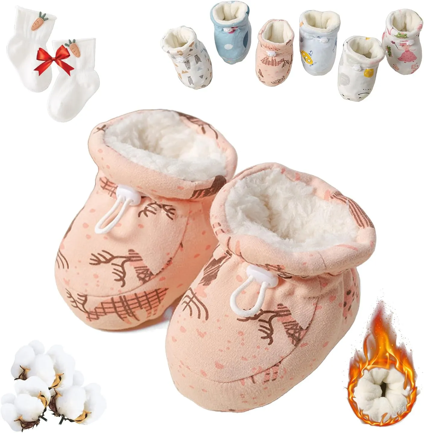 Accurateg Warm Fur Baby Boots, New Thickening Cozy Baby Drawstring Soft Sole Walking Booties for Baby Boy Girl 0-18 Months (M-11cm/4.33in,B-Thick Model)