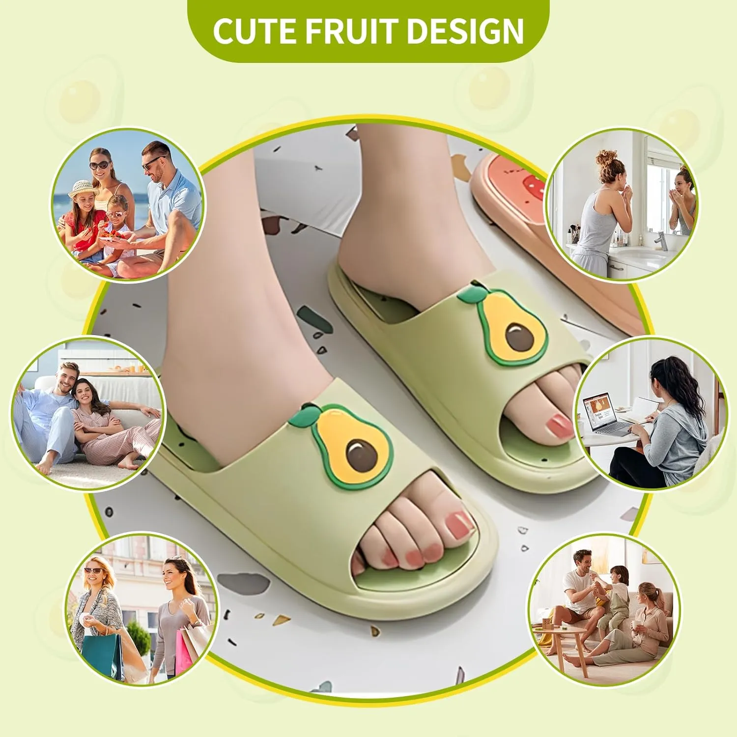 Avocado Strawberry Women's Cute Slippers Sandals Funny Beach Travel Shower Shoes House Slides