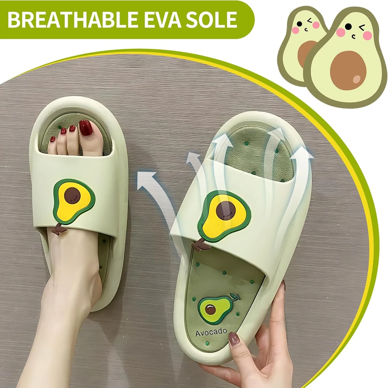 Avocado Strawberry Women's Cute Slippers Sandals Funny Beach Travel Shower Shoes House Slides