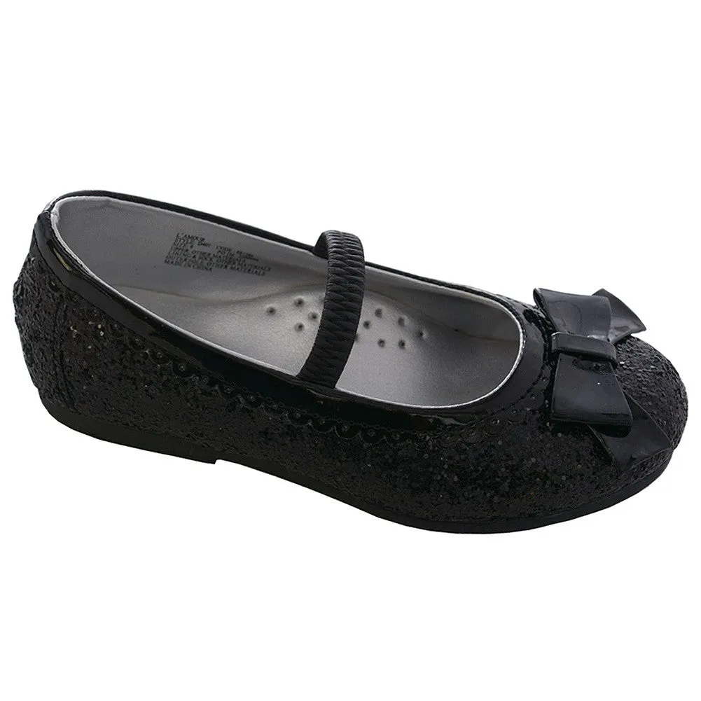 Black Glitter Bow Strap Ballet Slipper Shoe Toddler Girl 5-10