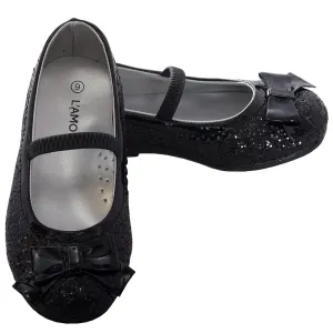 Black Glitter Bow Strap Ballet Slipper Shoe Toddler Girl 5-10