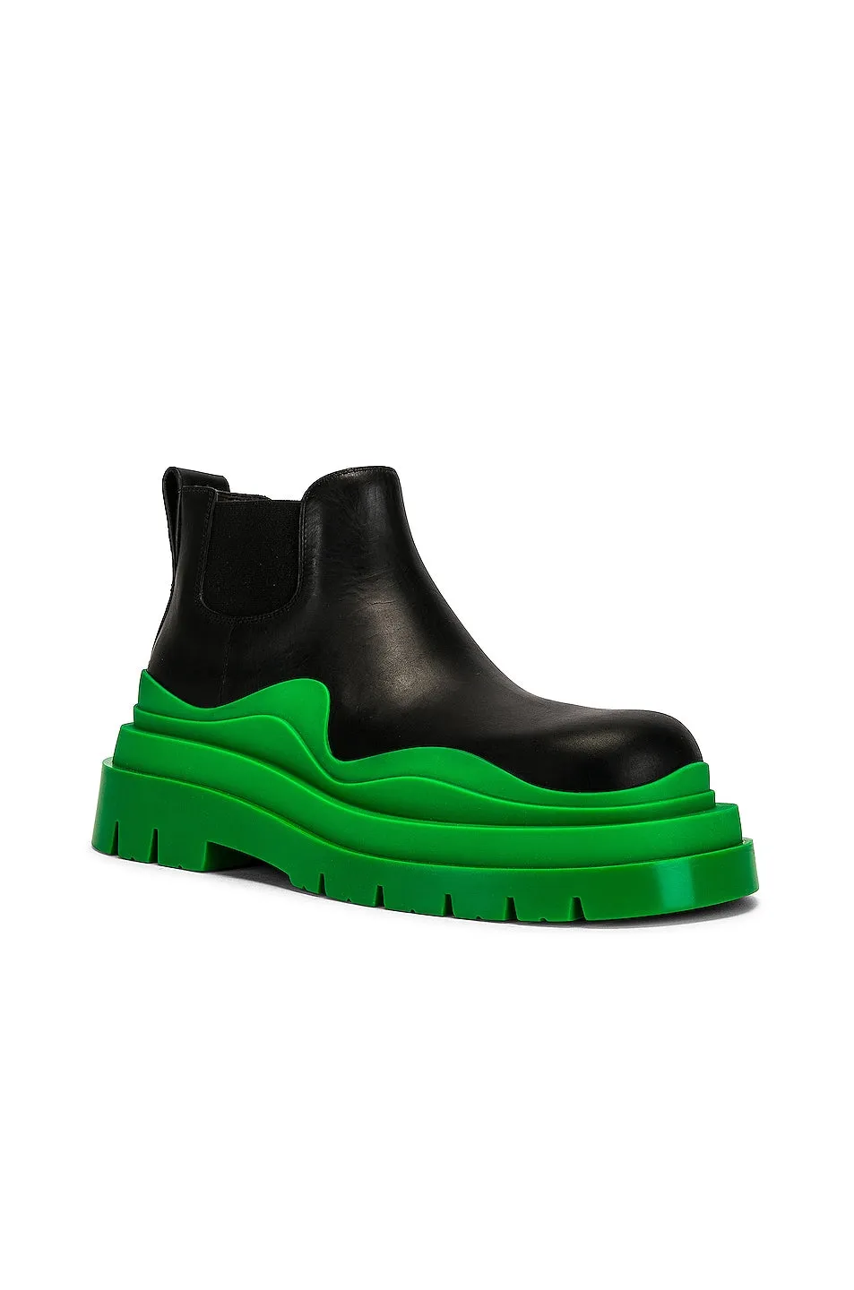 Bottega Veneta Tire Chelsea Ankles Boots, Black & Green