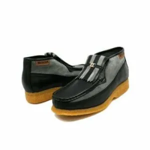 British Walkers Apollo Men's Black and Grey Leather Suede Crepe Sole Slip On Boots