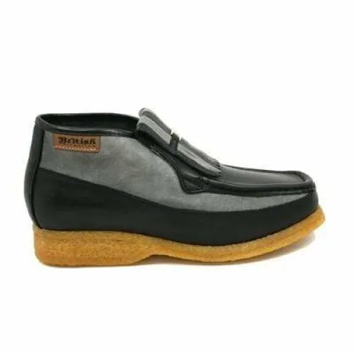 British Walkers Apollo Men's Black and Grey Leather Suede Crepe Sole Slip On Boots