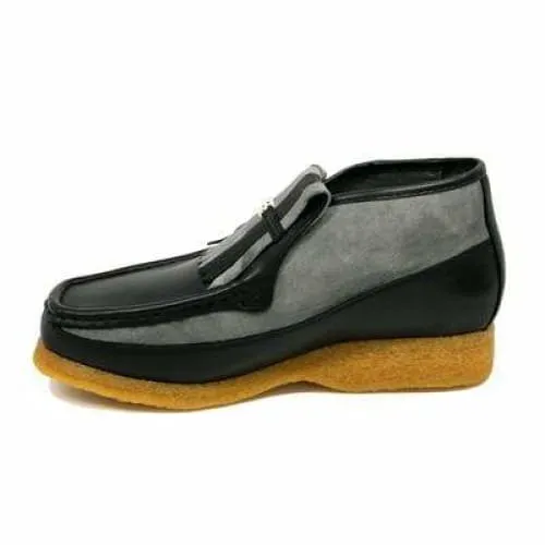 British Walkers Apollo Men's Black and Grey Leather Suede Crepe Sole Slip On Boots
