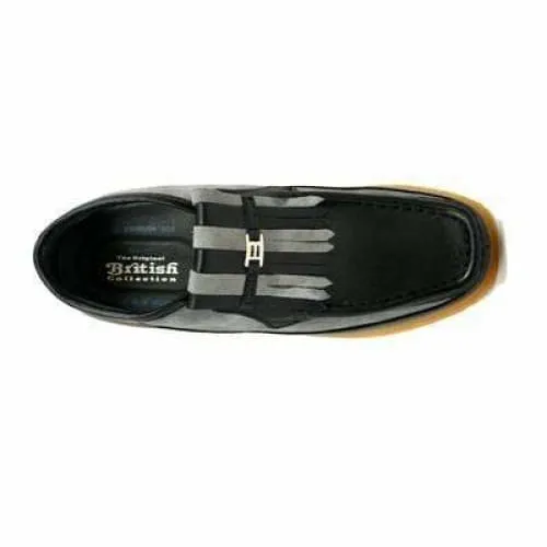 British Walkers Apollo Men's Black and Grey Leather Suede Crepe Sole Slip On Boots