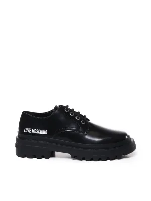 Calfskin Lace-Up Flat Shoes in Gloss Black