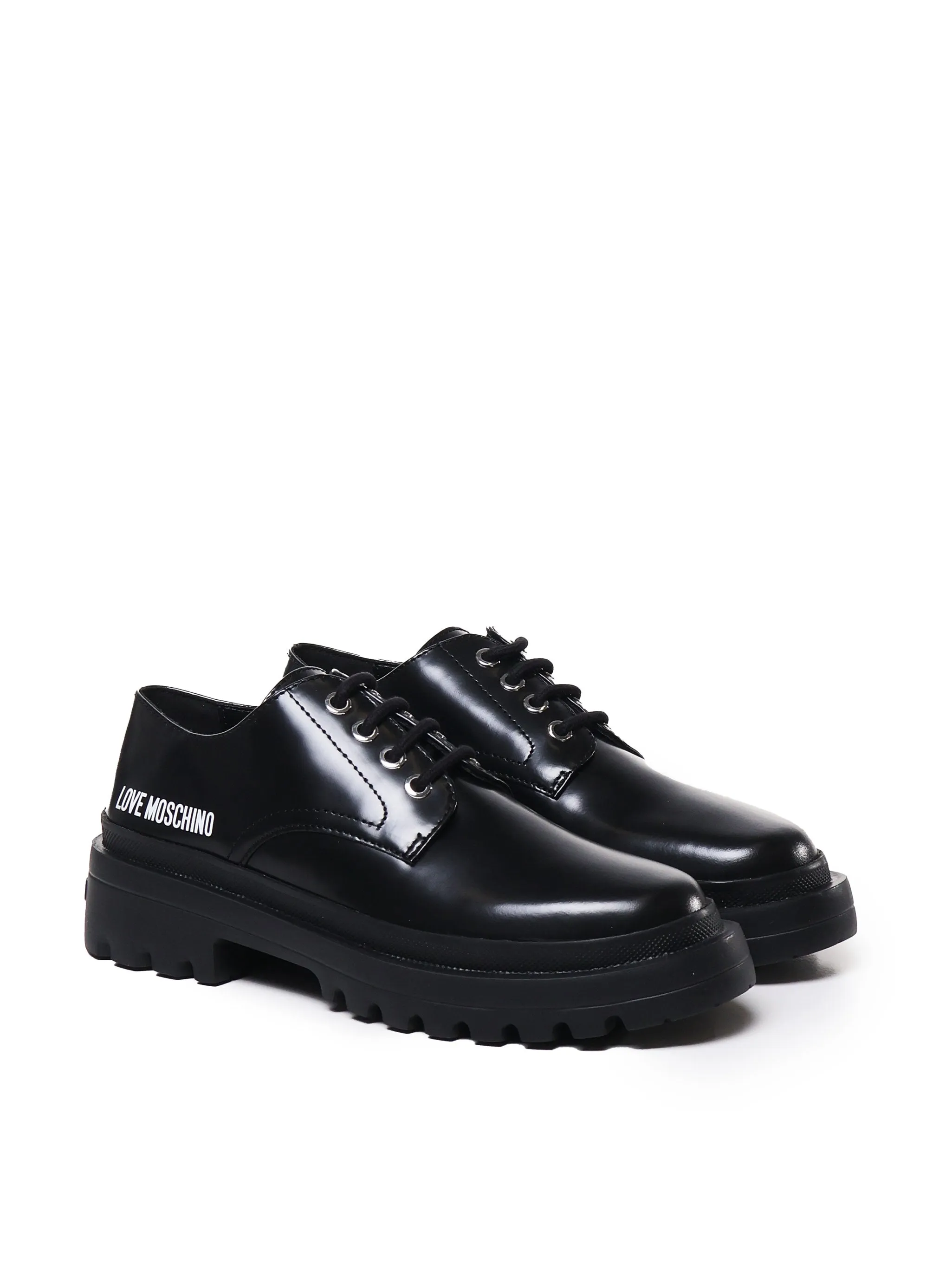 Calfskin Lace-Up Flat Shoes in Gloss Black