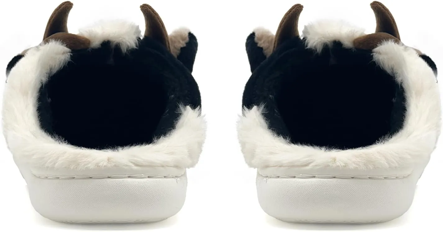 Cow Cotton Slippers, Thick Sole Kawaii Fluffy Winter Indoor Outdoor Cute Slippers for Women and Men