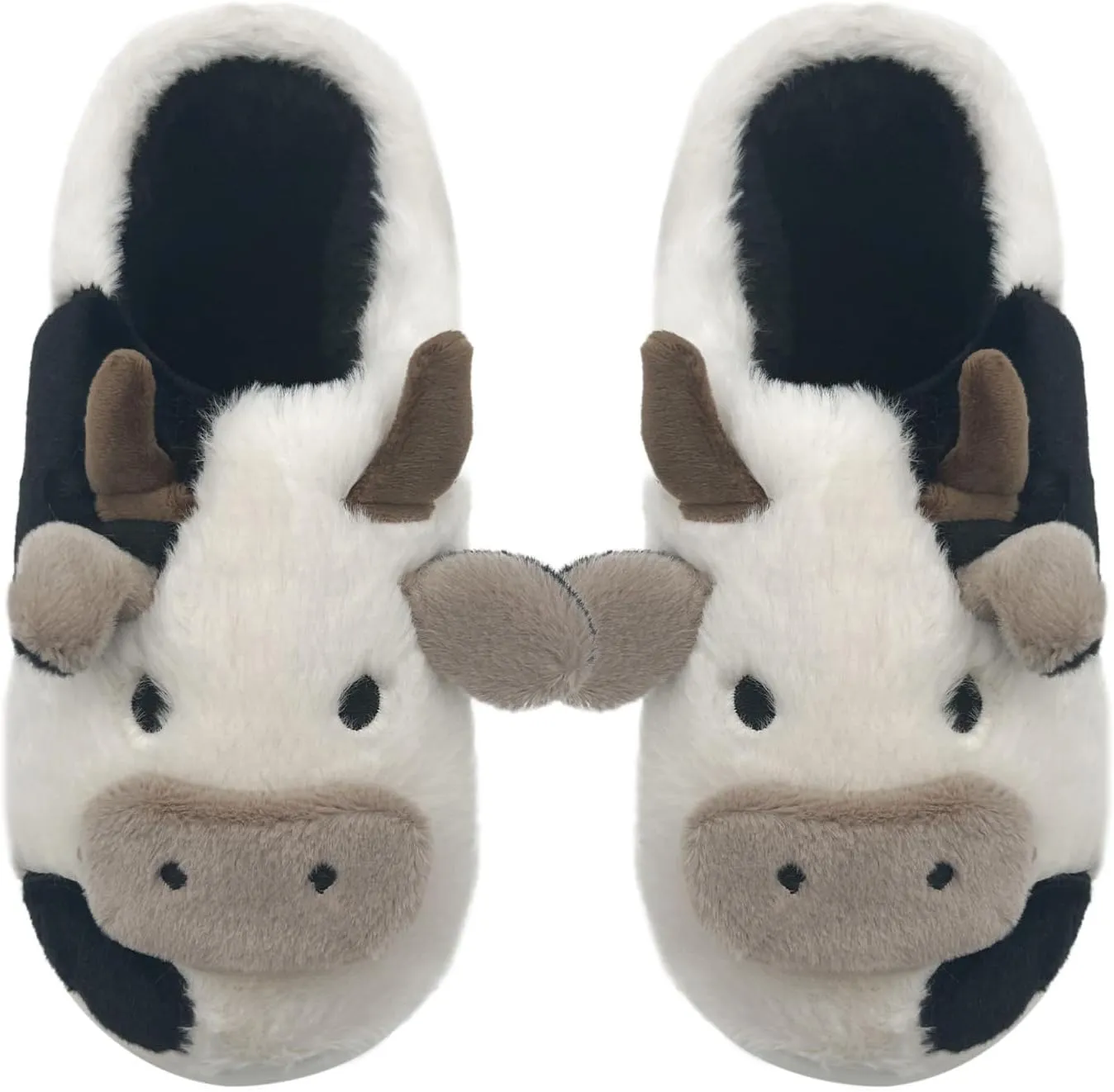 Cow Cotton Slippers, Thick Sole Kawaii Fluffy Winter Indoor Outdoor Cute Slippers for Women and Men