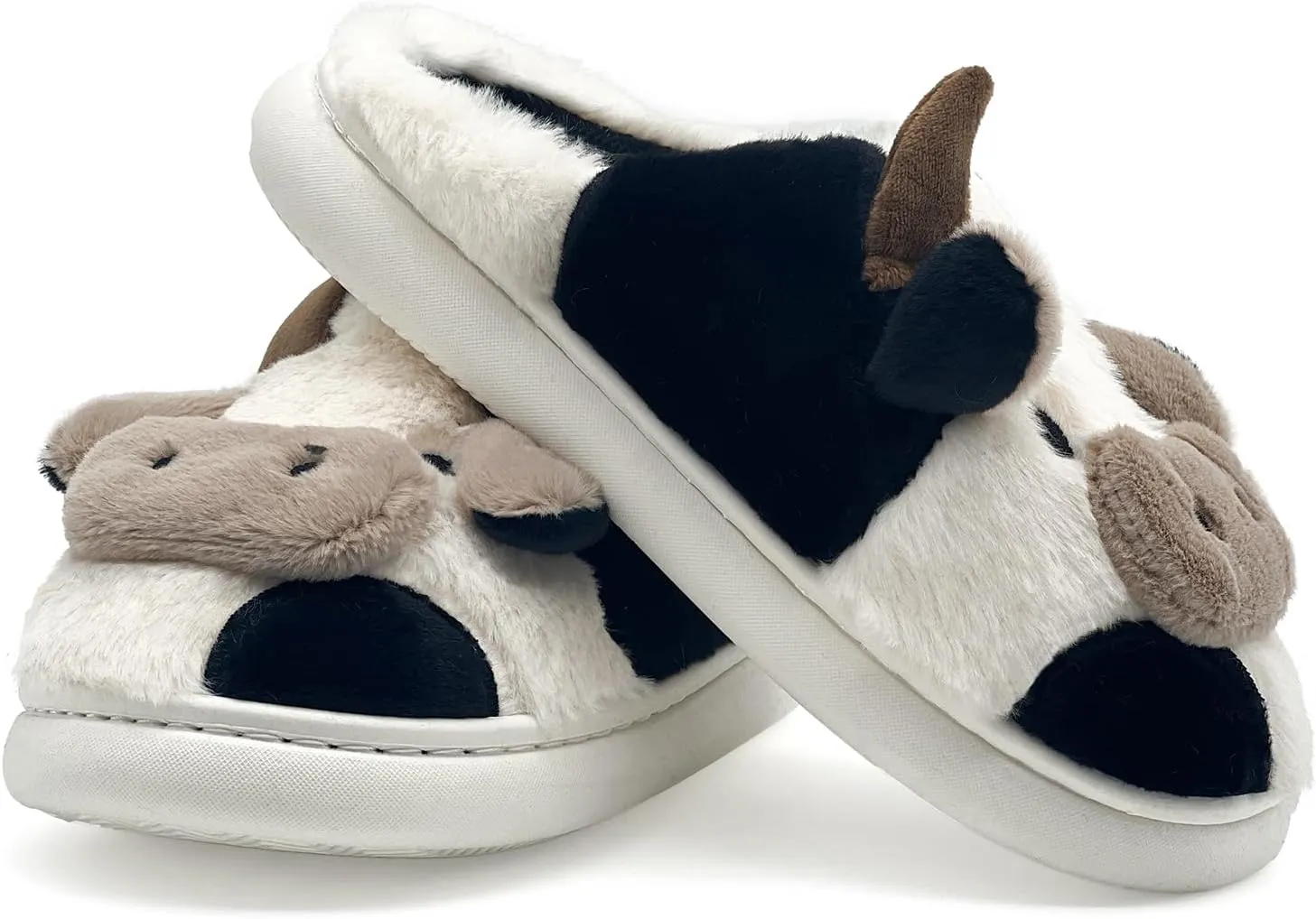 Cow Cotton Slippers, Thick Sole Kawaii Fluffy Winter Indoor Outdoor Cute Slippers for Women and Men