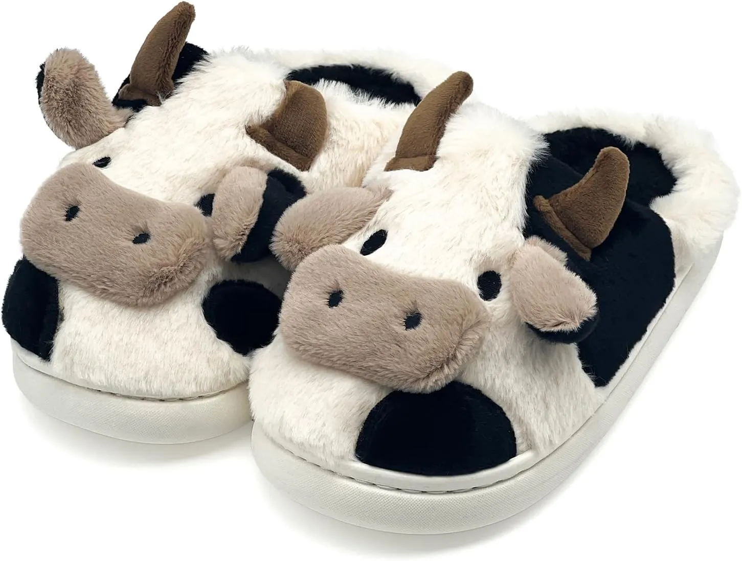 Cow Cotton Slippers, Thick Sole Kawaii Fluffy Winter Indoor Outdoor Cute Slippers for Women and Men