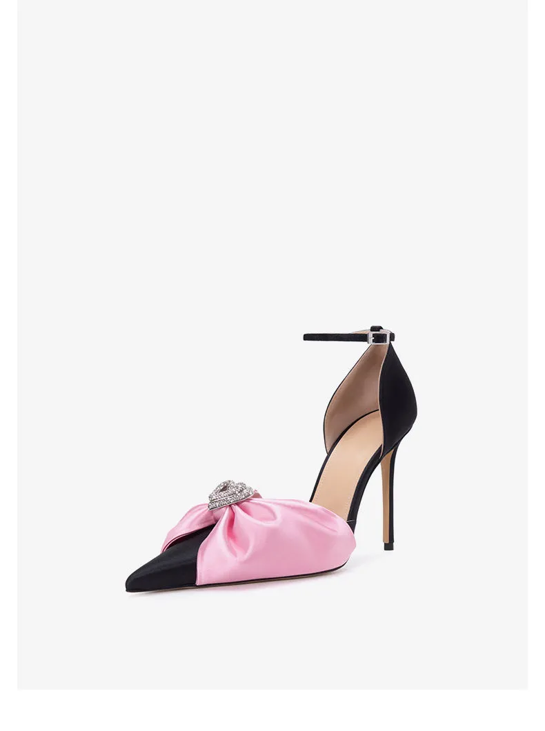 Early 2023 spring new black silk bow stiletto high-heeled shoes- Coqa