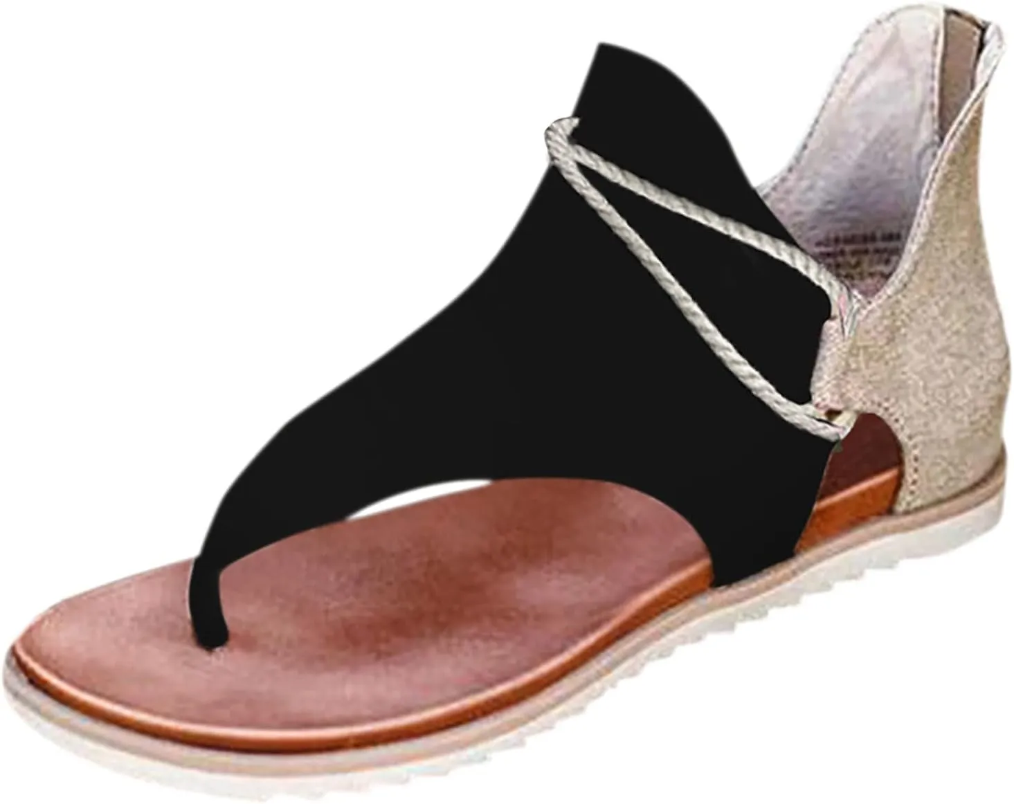 Eduavar Sandals Women Comfortable, Sandals for Women Dressy Summer Open Toe Flip Flops Gladiator Sandals Flat with Zipper