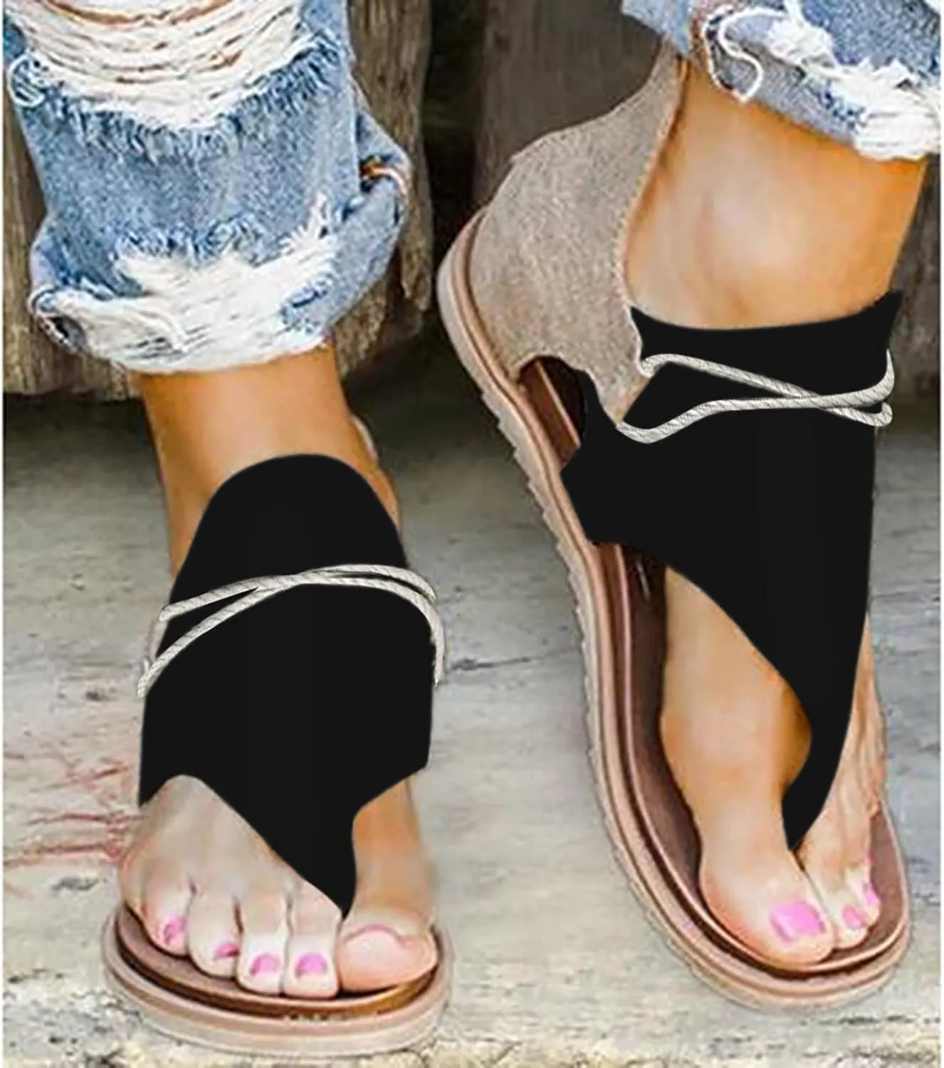 Eduavar Sandals Women Comfortable, Sandals for Women Dressy Summer Open Toe Flip Flops Gladiator Sandals Flat with Zipper