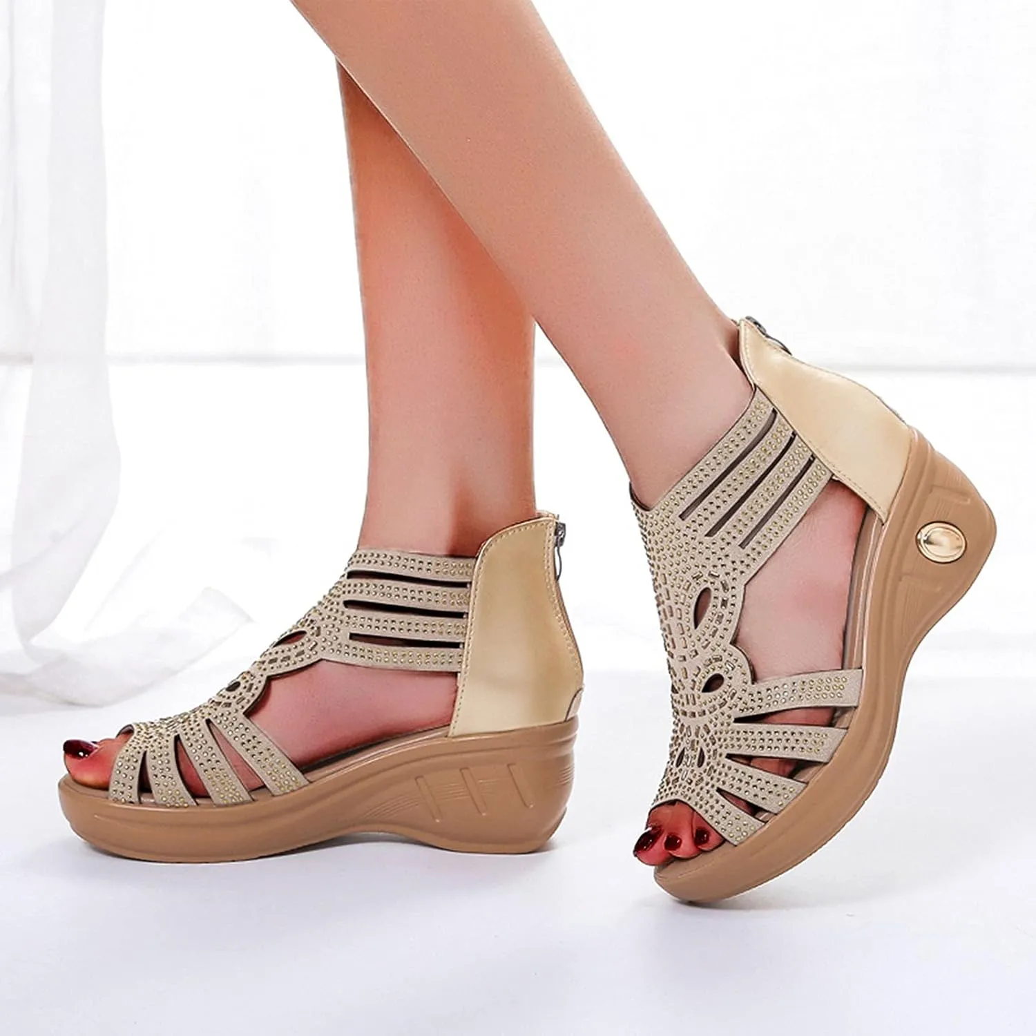 Eduavar Sandals Women Dressy Summer, Women Sandals Rhinestone Gladiator Flat Sandals Summer Dressy Open Toe Sandals