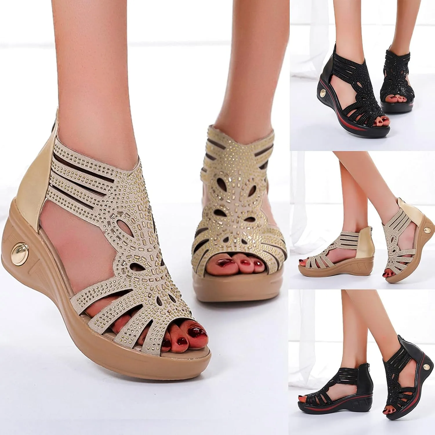 Eduavar Sandals Women Dressy Summer, Women Sandals Rhinestone Gladiator Flat Sandals Summer Dressy Open Toe Sandals