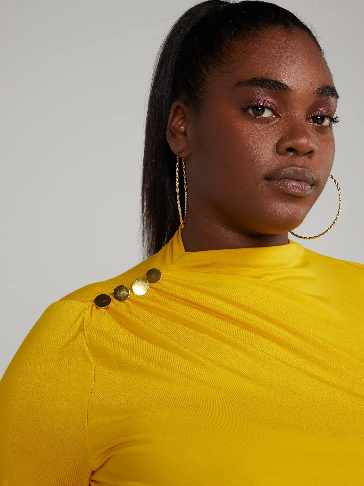 Fashion To Figure - Asymmetrical Button-Detail Ruched Top