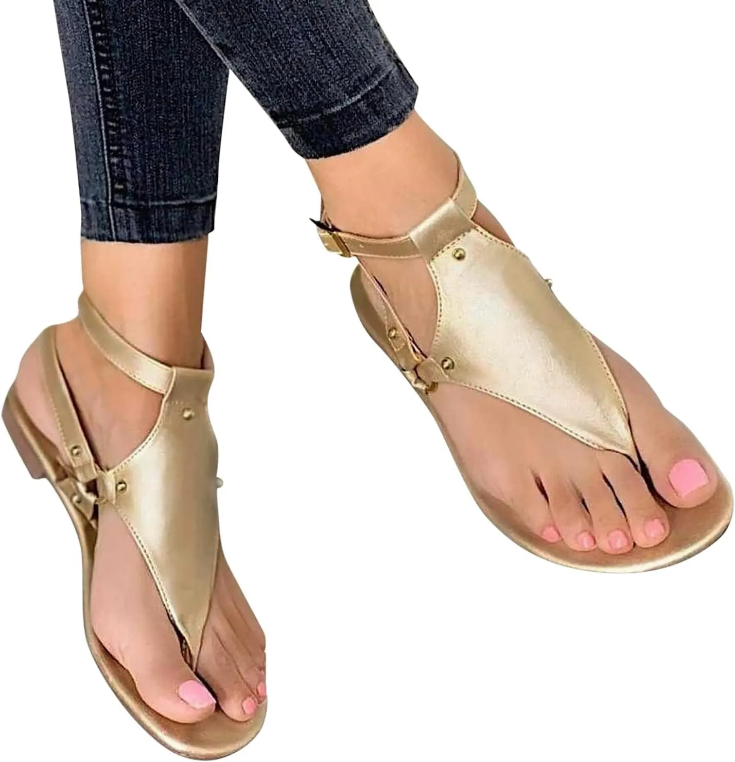 Flat Sandals for Women Roman Slide Slippers Comfortable Ankle Strap T-Strap Flip Flops Beach Outdoor Gladiator Shoes