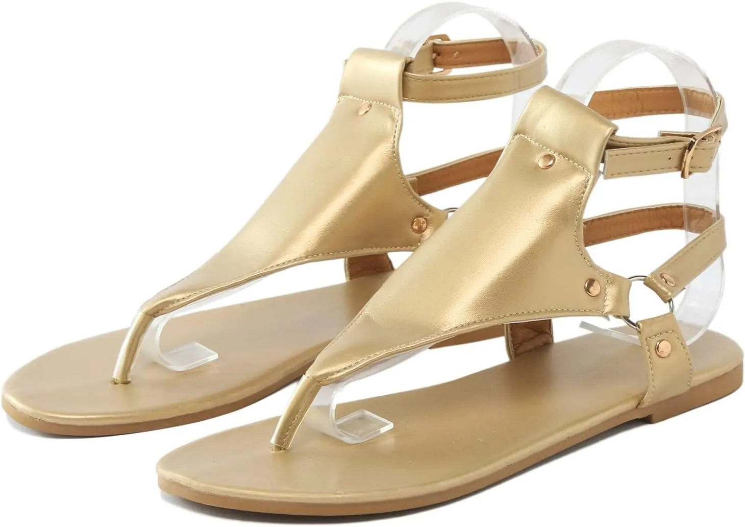 Flat Sandals for Women Roman Slide Slippers Comfortable Ankle Strap T-Strap Flip Flops Beach Outdoor Gladiator Shoes