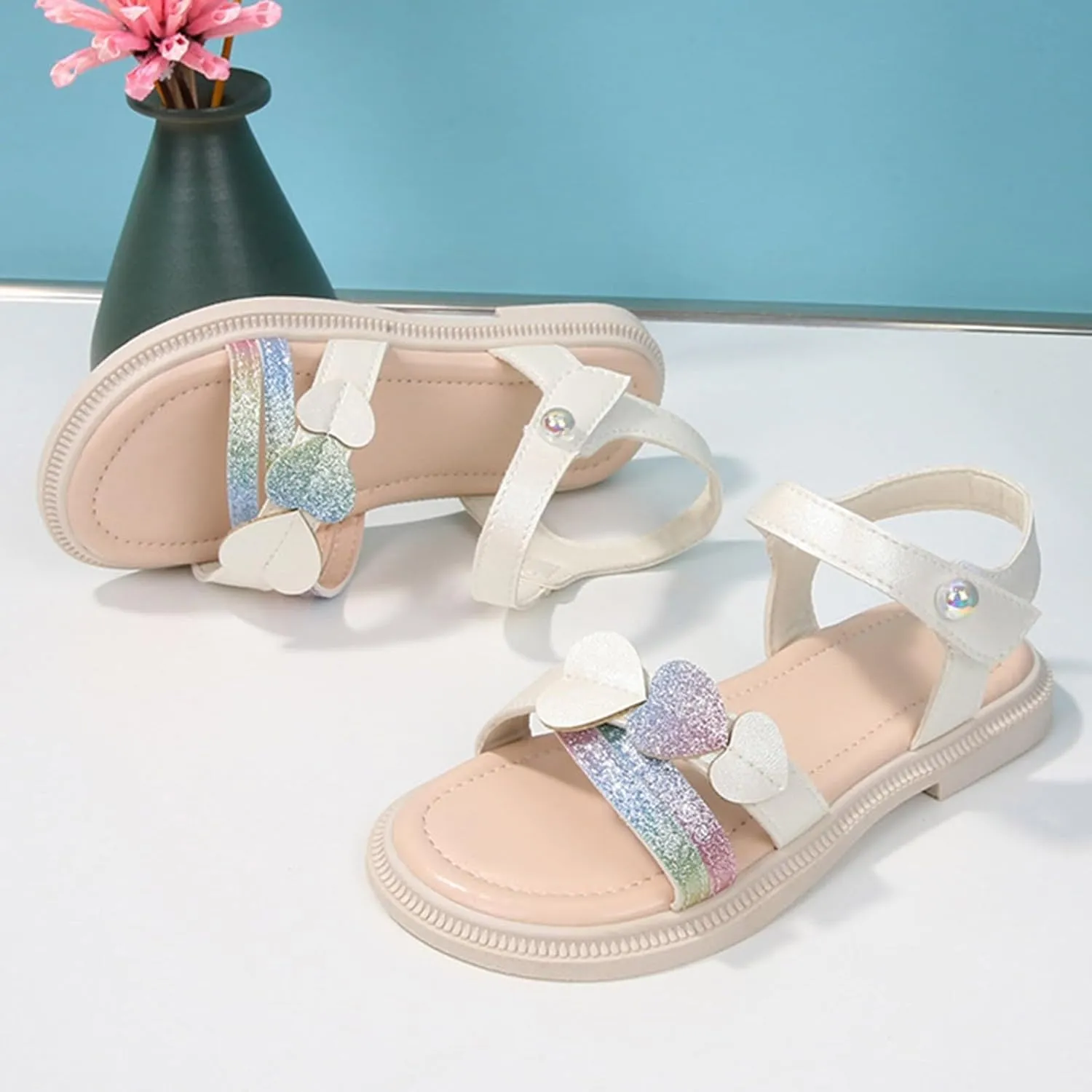 Girls Cute Heart Sandals Open Toe Summer Dress Sandals Shoes Girls Size 2 for Size 1