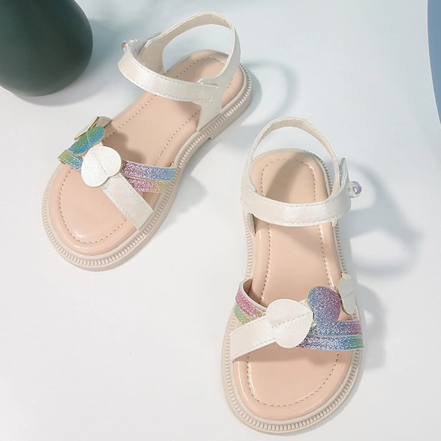 Girls Cute Heart Sandals Open Toe Summer Dress Sandals Shoes Girls Size 2 for Size 1