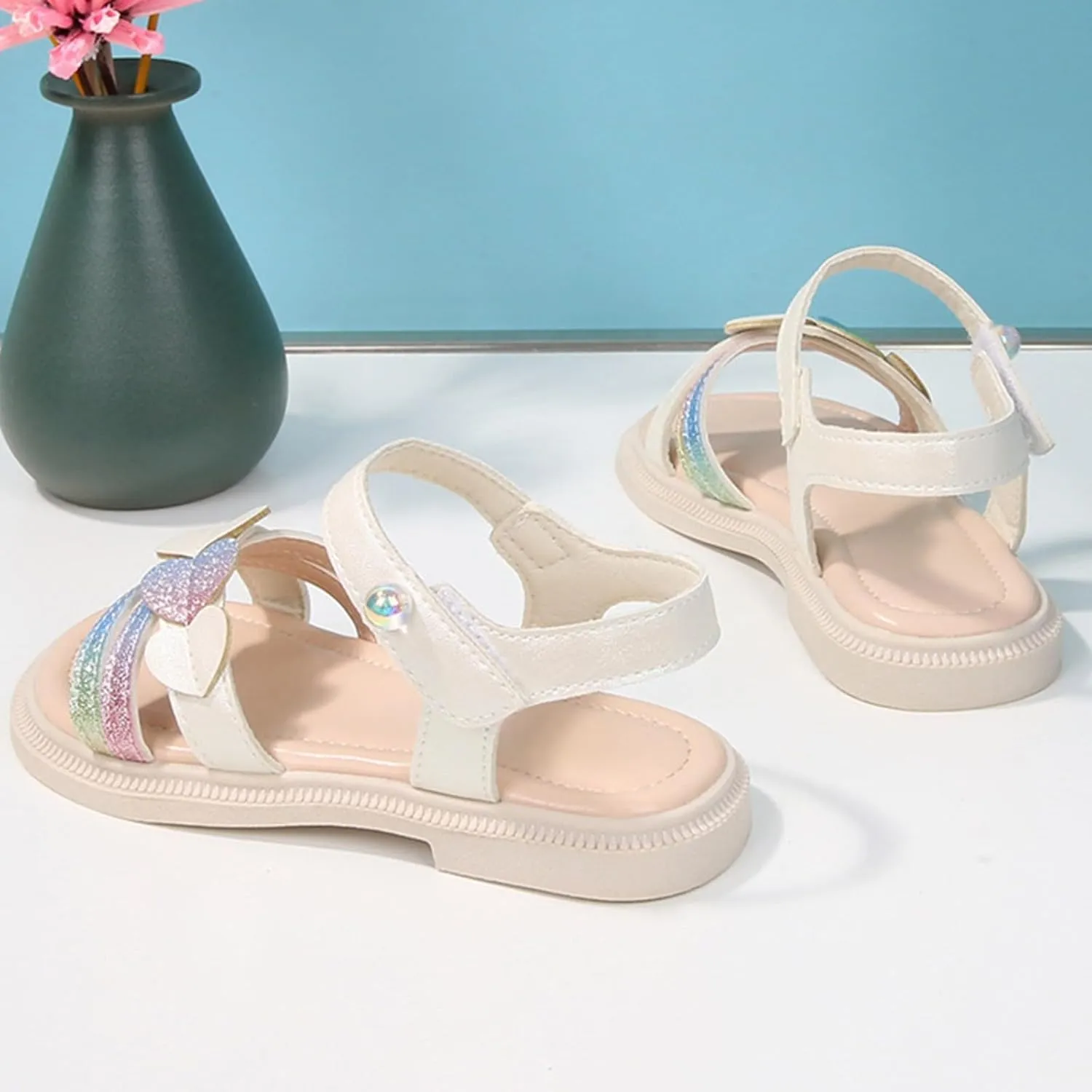 Girls Cute Heart Sandals Open Toe Summer Dress Sandals Shoes Girls Size 2 for Size 1