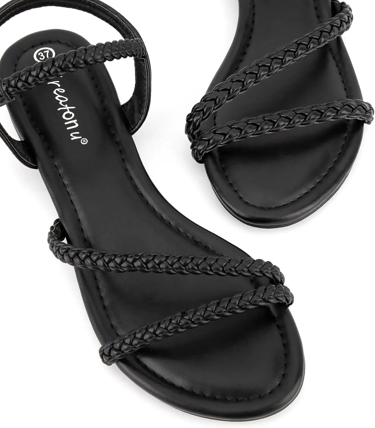 Greatonu Women??s Flat Sandals Slip On Summer Gladiator Open Toe Braided Slingback Shoes