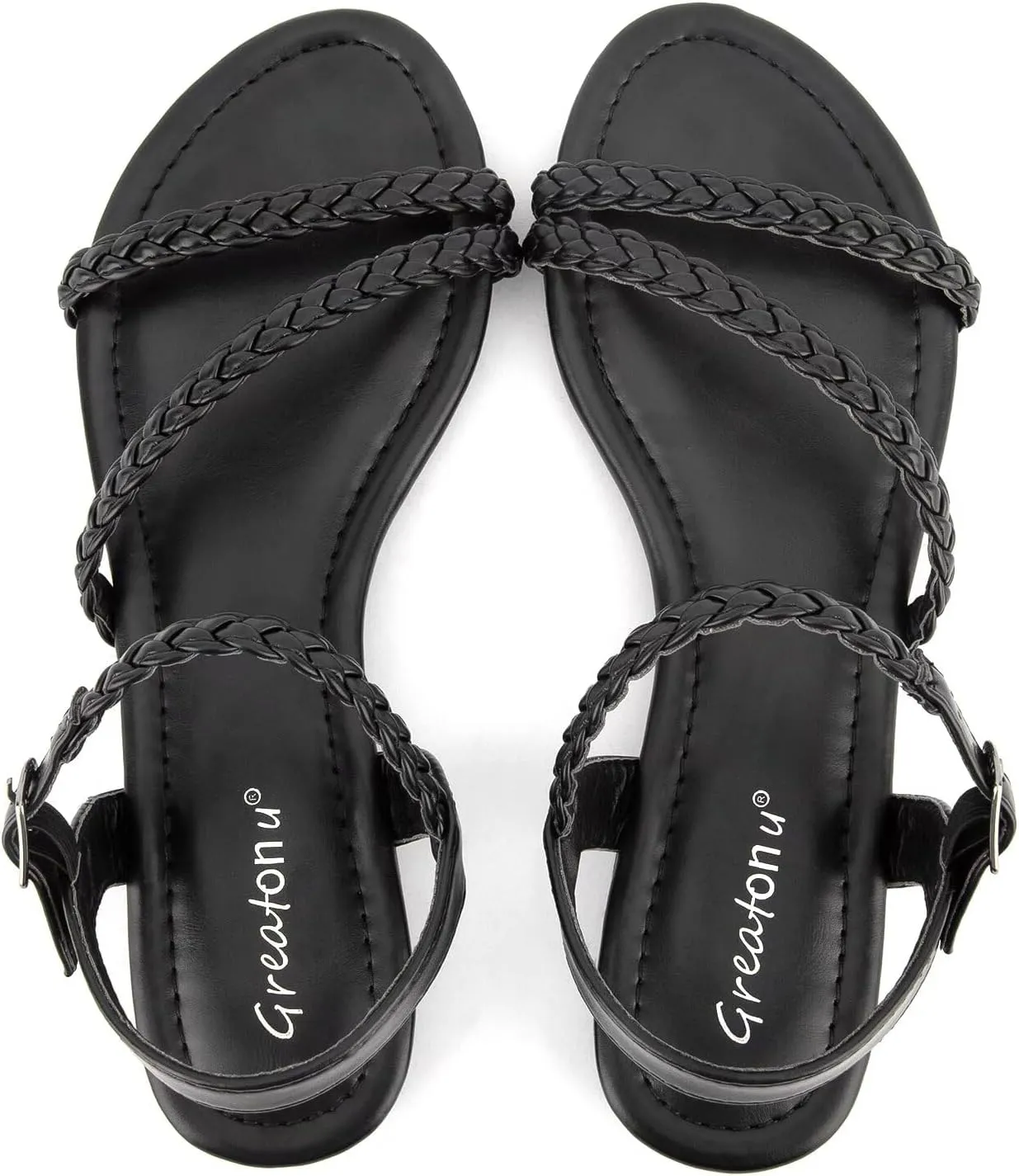 Greatonu Women??s Flat Sandals Slip On Summer Gladiator Open Toe Braided Slingback Shoes