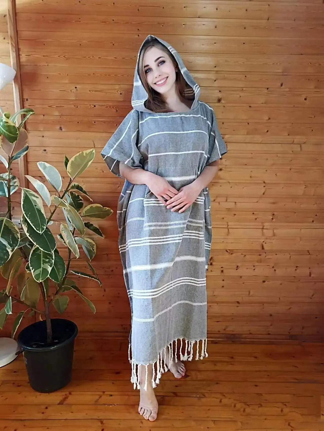 Hooded Turkish Beach Towel Poncho