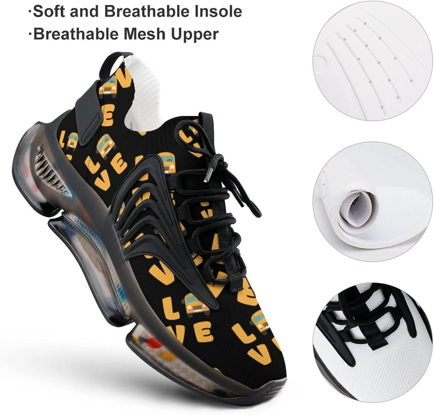 I Love School Buses Casual Mens Running Shoes Athletic Sneakers Sport Shoes for Running Walk Gym Hiking