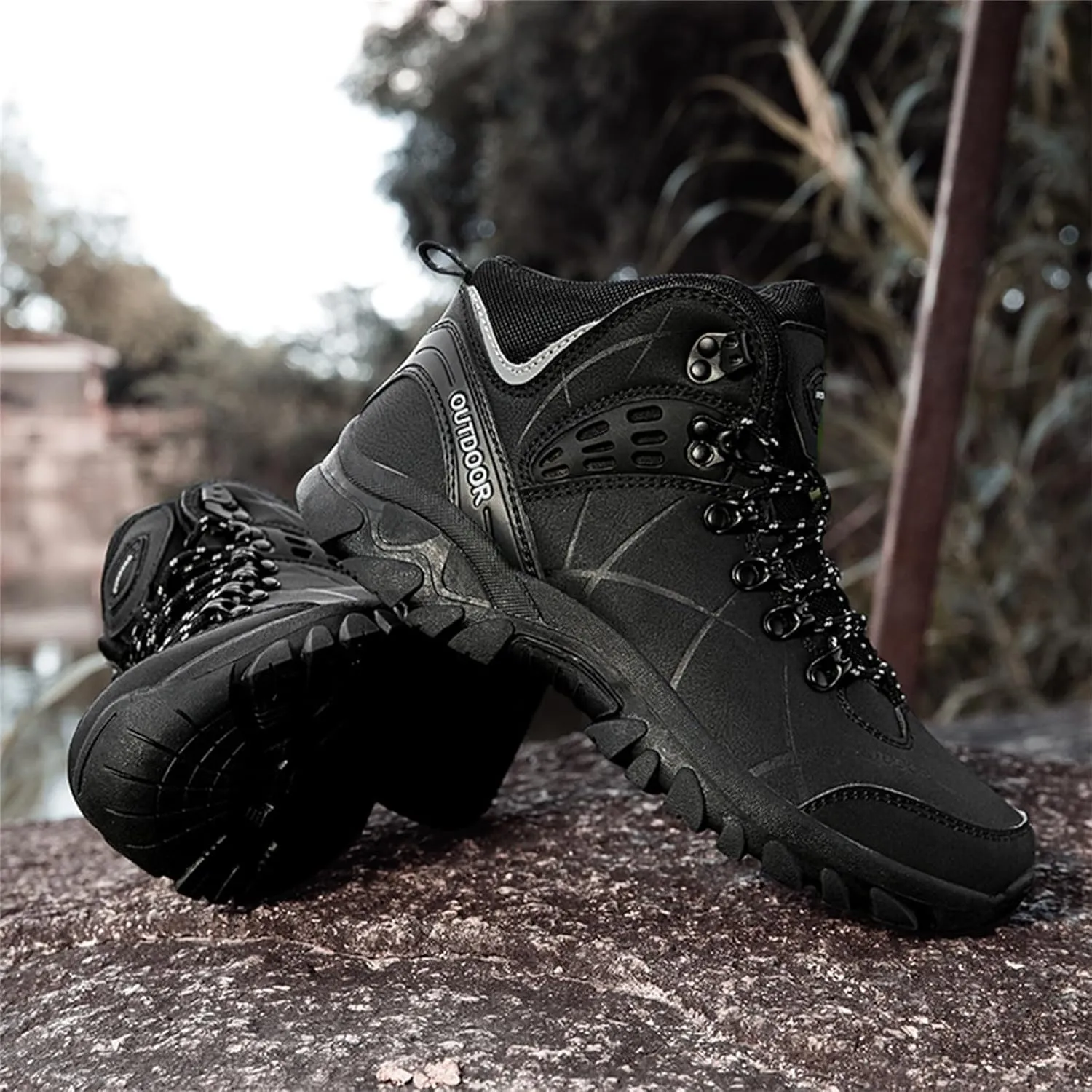 JiuQing Men's Walking Boots Outdoor Hiking Shoes Breathable Camping Trekking Sports Boots