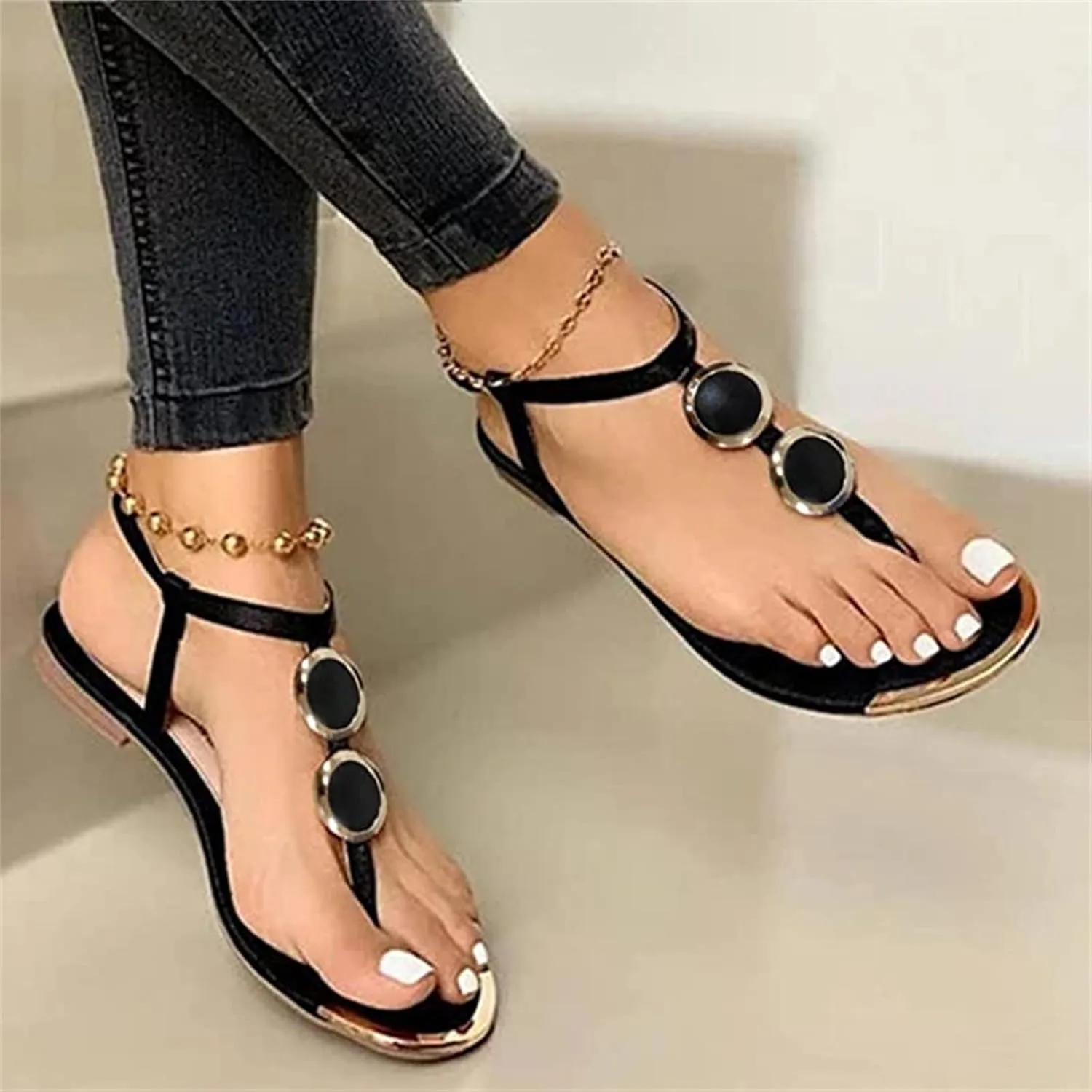 Ladmiple Sandals Women Comfortable Dressy Flat Sandals - Casual Soft Fashion Summer Gladiator Strappy Sandals Thong Flip Flop