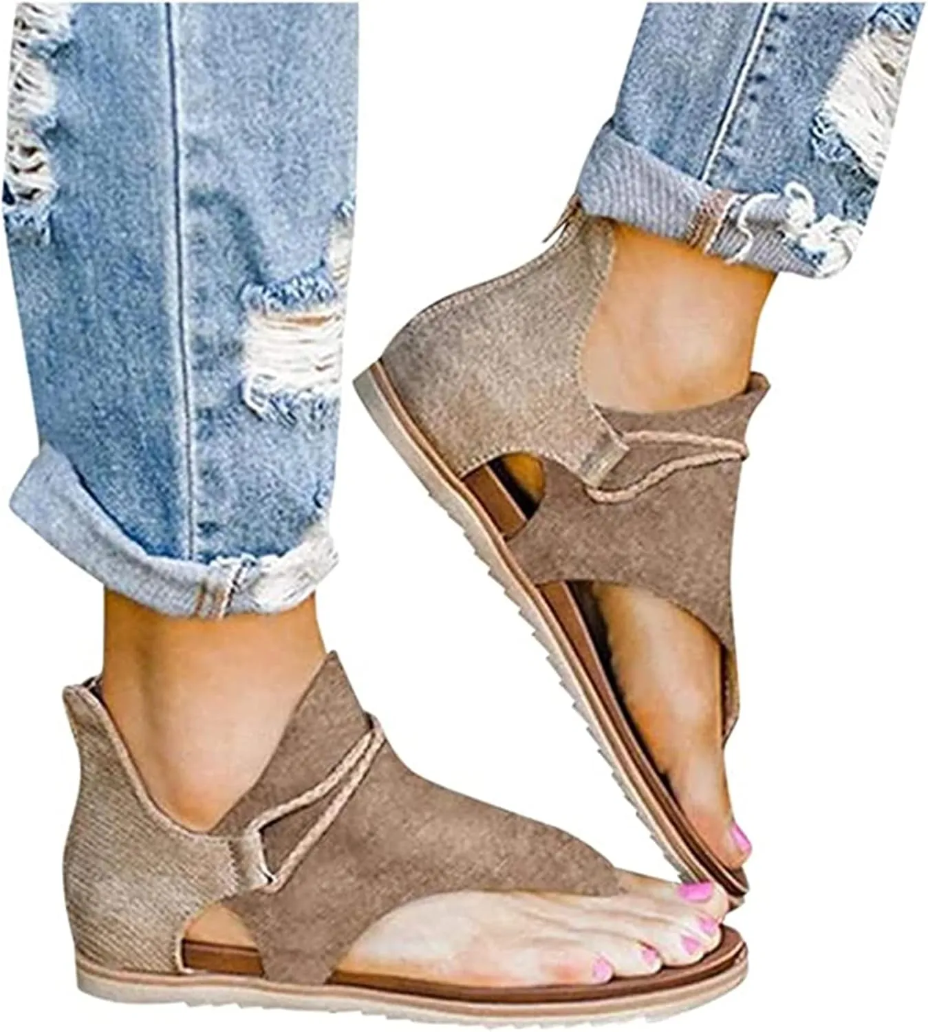 Ladmiple Sandals Women Dressy Summer Bohemian Clip Toe Platform Sandal Causal Beach Travel Gladiator Slippers Flat Shoe