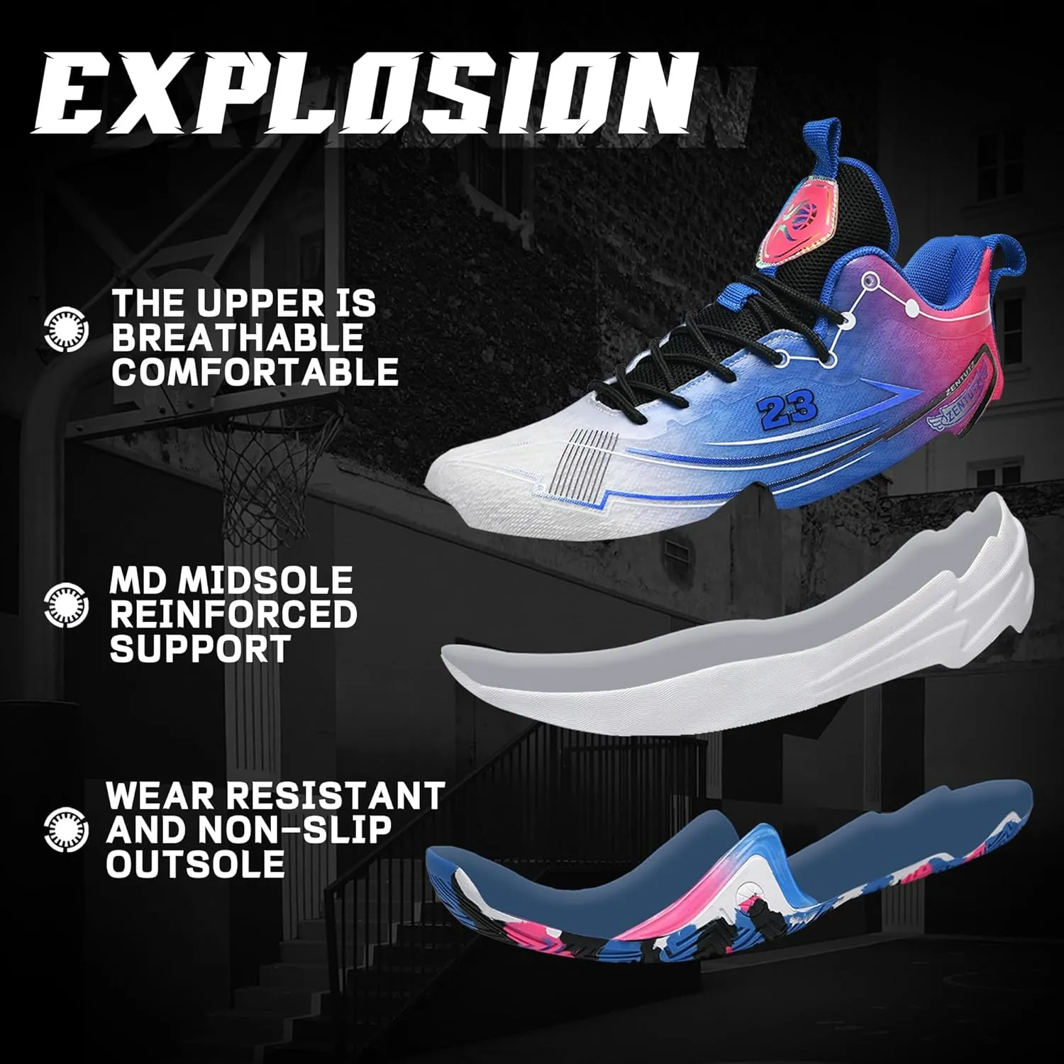 Men Basketball Shoes Anti Slip Breathable Fashionable Outdoor Sports Shoes Training Shoes