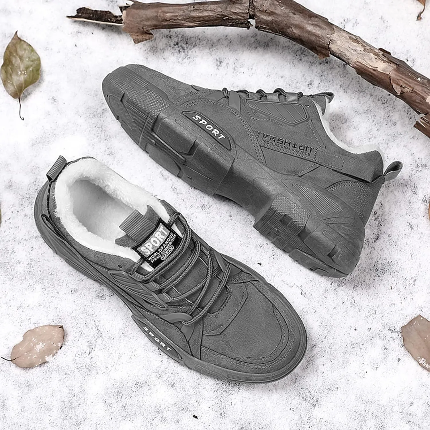 Men Slip on Walking Shoes Comfortable Winter Warm Faux Furry Lined Hiking Shoes Memory Foam Breathable Lightweight Fashion Sneakers Non Slip Travel Jogging Training Gym Shoes Wide Width