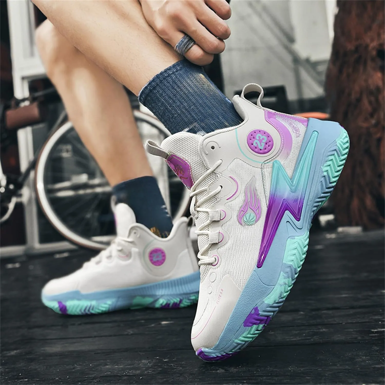 Men??S 23 High Top Basketball Shoes with Arch Support Lace Up Fashion Graffiti Style Sports Shoes Light Tennis Shoes Actual Combat Shoes Outdoor Sneakers