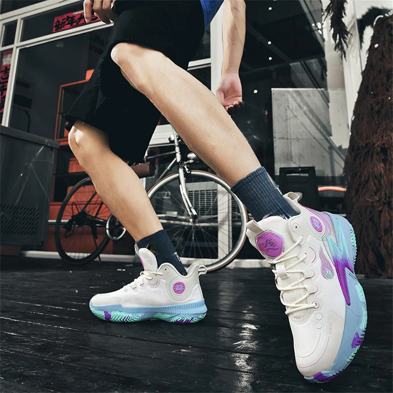 Men??S 23 High Top Basketball Shoes with Arch Support Lace Up Fashion Graffiti Style Sports Shoes Light Tennis Shoes Actual Combat Shoes Outdoor Sneakers