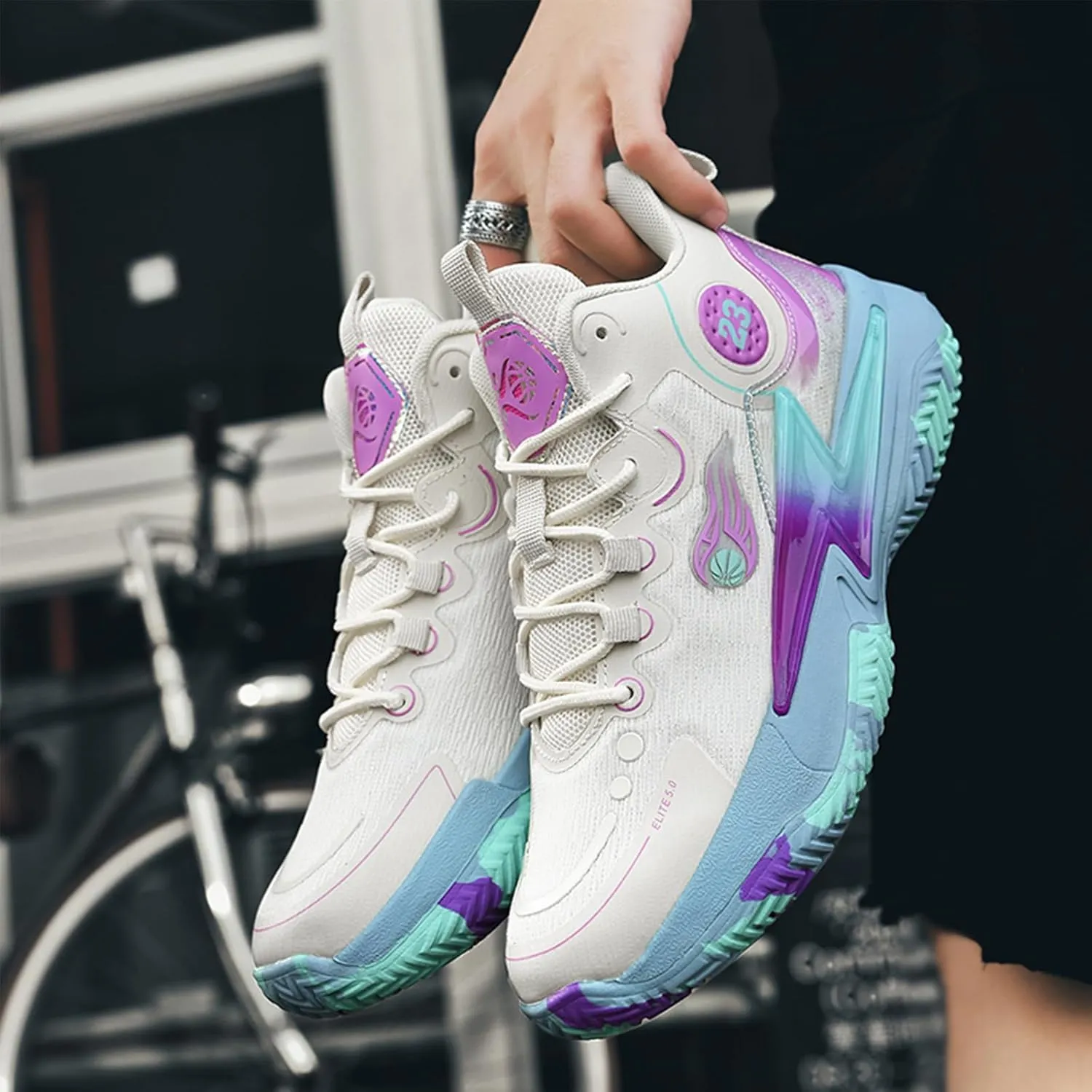 Men??S 23 High Top Basketball Shoes with Arch Support Lace Up Fashion Graffiti Style Sports Shoes Light Tennis Shoes Actual Combat Shoes Outdoor Sneakers