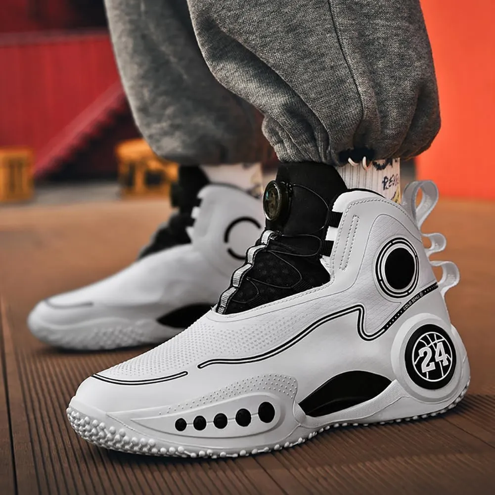 Mens Basketball Shoes Non Slip Sneakers Professional Basketball Sports Shoes for Men Running Shoes (White,5)