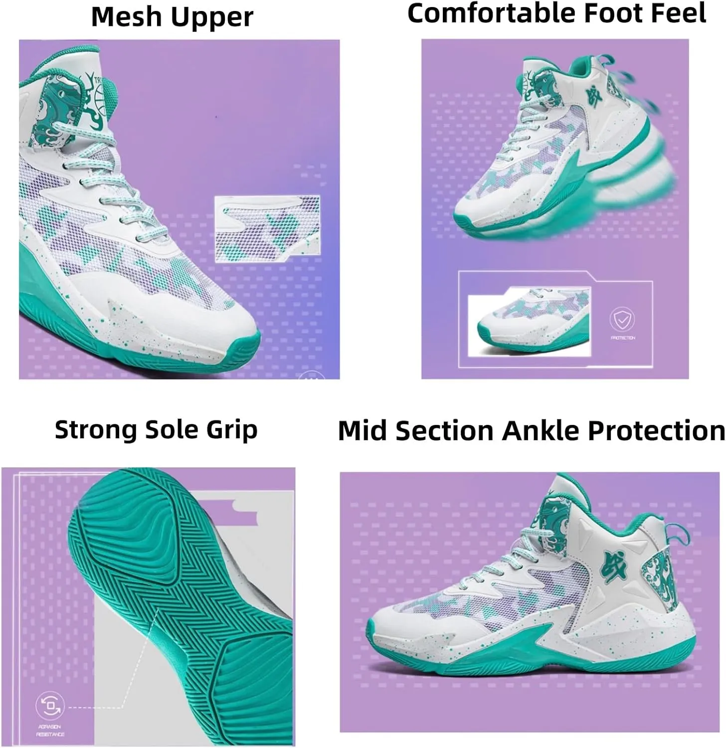 Men's Lace Up High Top Fashion Basketball Shoes with Arch Support Lightweight Non-Slip Running Tennis Sneakers Classic Sports Shoes