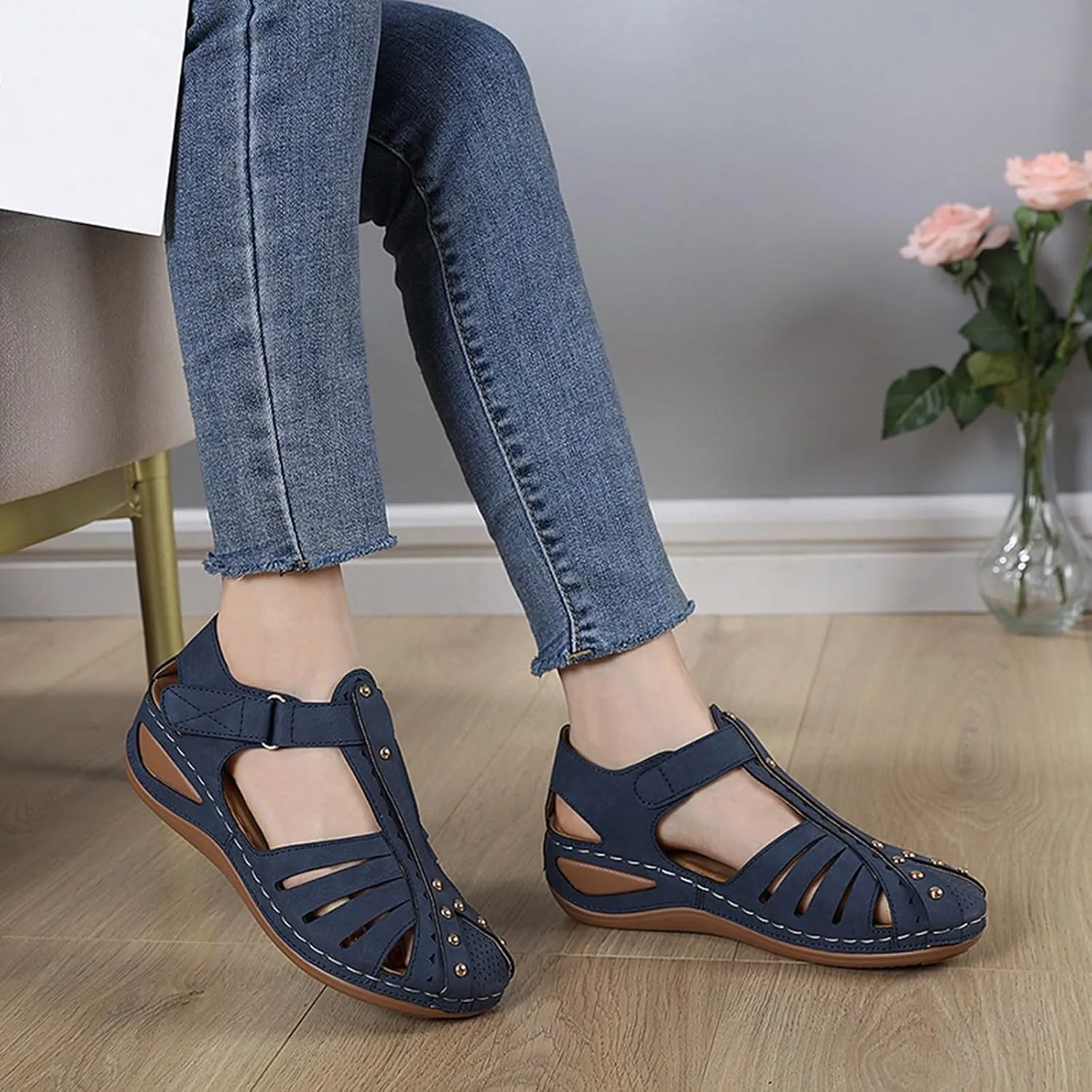 Orthopedic Sandals for Women Hollow out Ankle Buckle Strap Gladiator Wedge Sandals Casual Summer Vacation Shoes