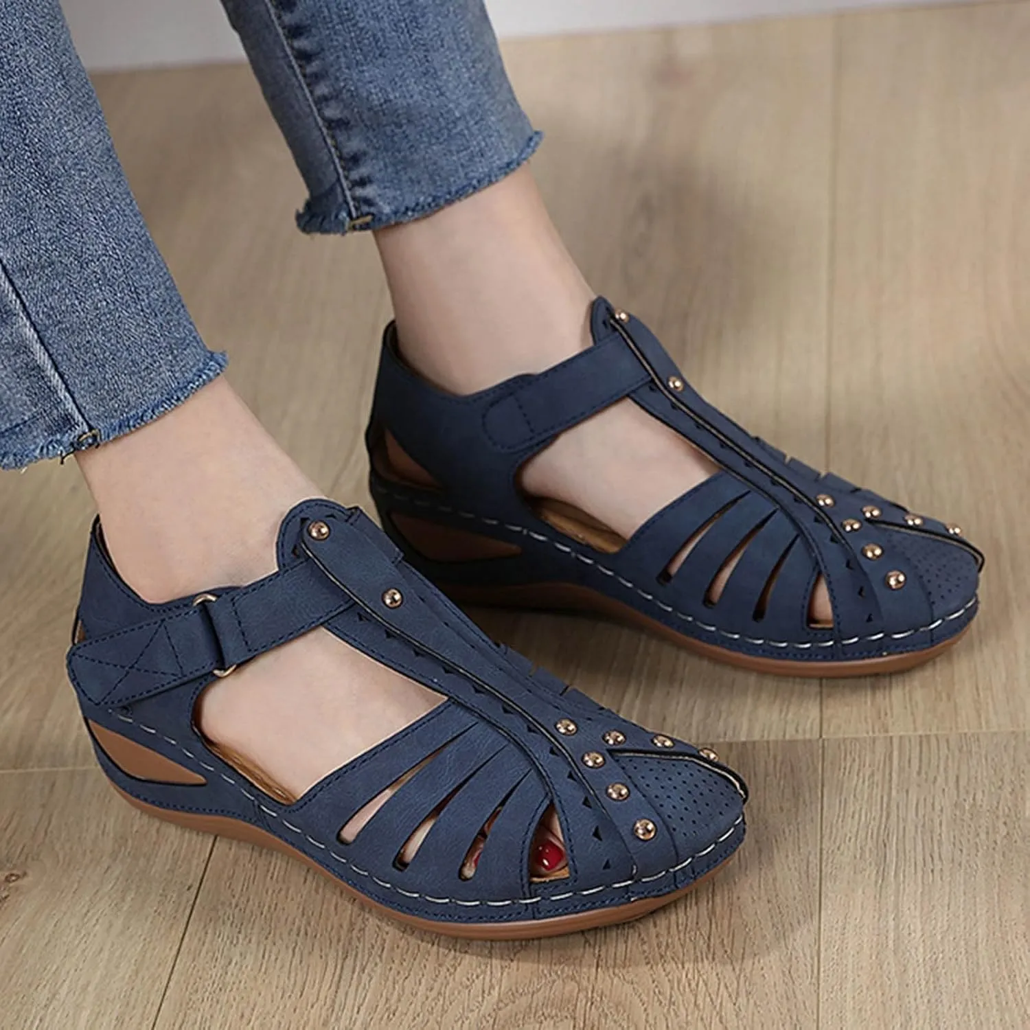 Orthopedic Sandals for Women Hollow out Ankle Buckle Strap Gladiator Wedge Sandals Casual Summer Vacation Shoes