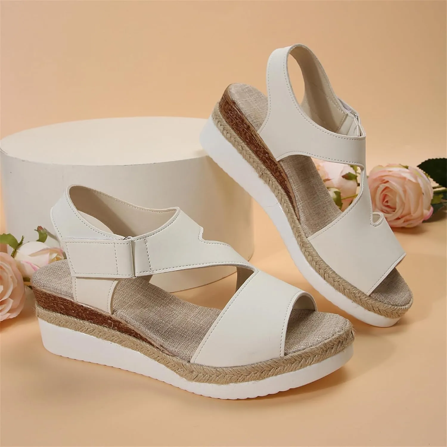 Orthotic Sandals for Women Comfy Open Toe Wedge Summer Flat Heels Espadrilles Walking Shoes Thick-Soled Buckle Stylish Ultra-Wedge 2025 Dressy Summer Espadrille Platform Comfortable Casual