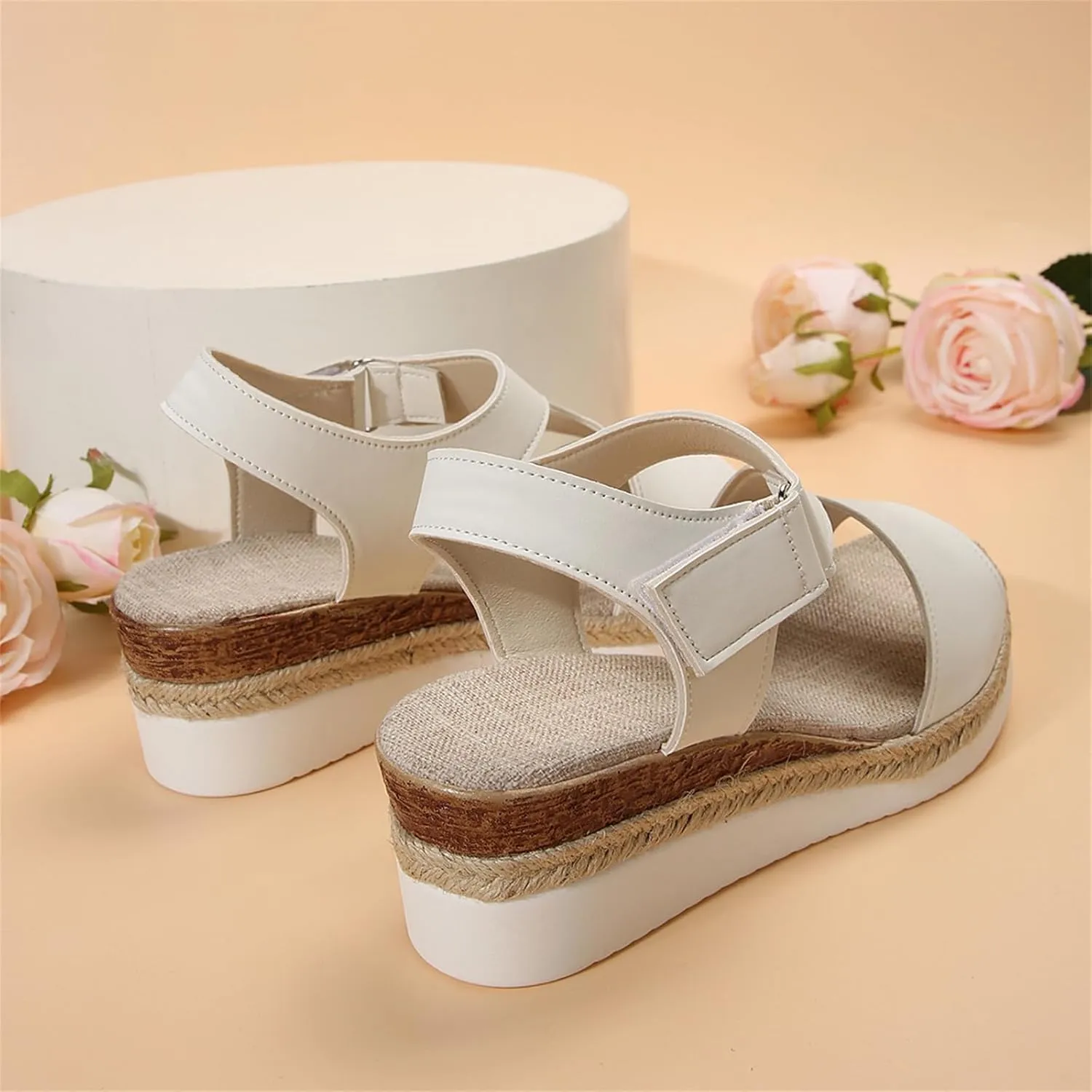 Orthotic Sandals for Women Comfy Open Toe Wedge Summer Flat Heels Espadrilles Walking Shoes Thick-Soled Buckle Stylish Ultra-Wedge 2025 Dressy Summer Espadrille Platform Comfortable Casual